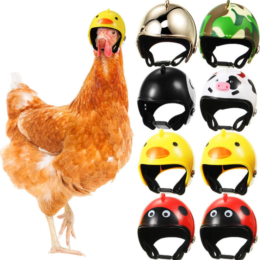 8 Pieces Hen Helmet Pet Safety Headwear - Funny Bird Hat for Chicken, Parrot, Parakeet - Small Pet Hard Hat Costume Accessories (Animal, Camouflage)